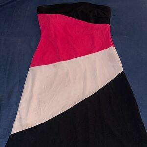 Express Strapless Dress in Black, Pink, and White